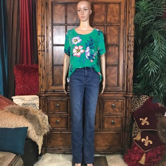 Iman Green Tropical Floral Print Jersey Top - Picture 6 of 16